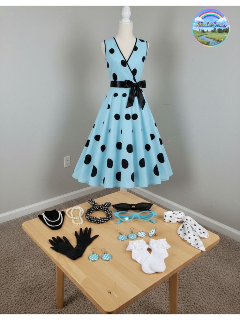 1950s Polka Dot Swing Dress 10PC Set Tea Party Costume